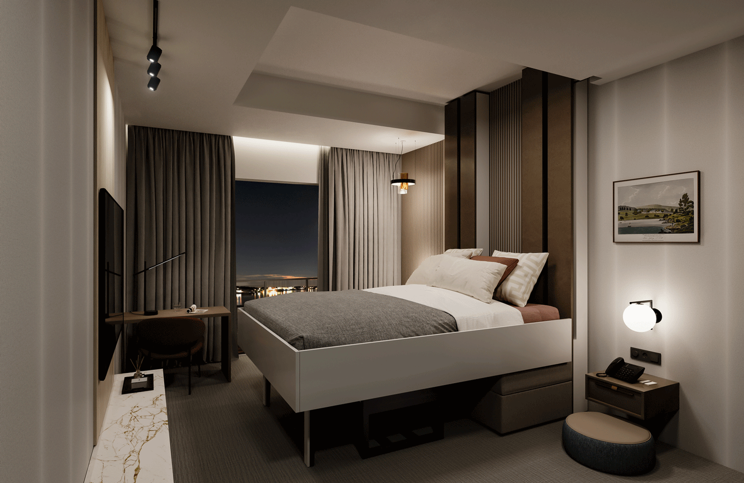 Hubbett Bedaway Integrated in Hotelzimmer als raumsparende Bettenlösung