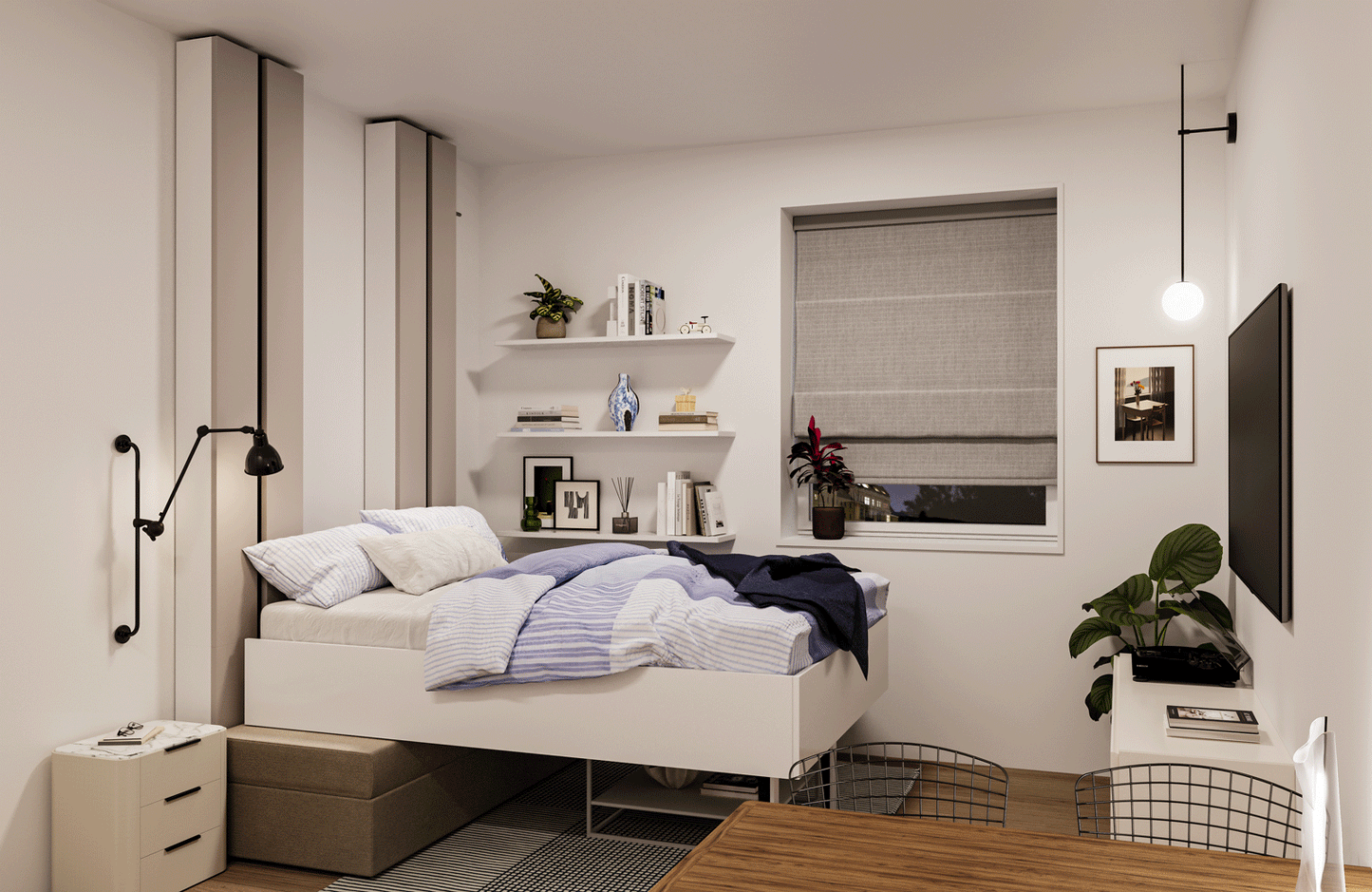 Hubbett Bedaway Integrated 140x200 in Tiny Apartment